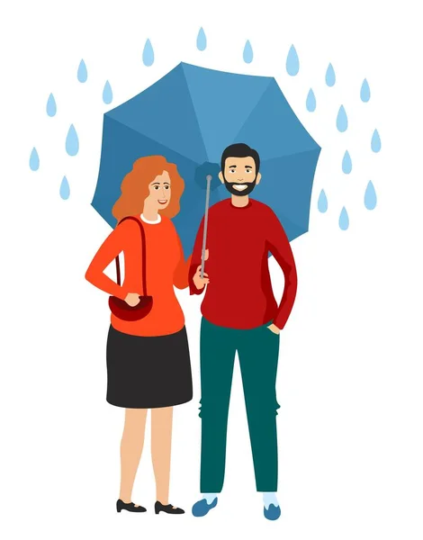 Homem e menina de família segurando um guarda-chuva na chuva. Ilustração vetorial sobre fundo branco em estilo plano. —  Vetores de Stock