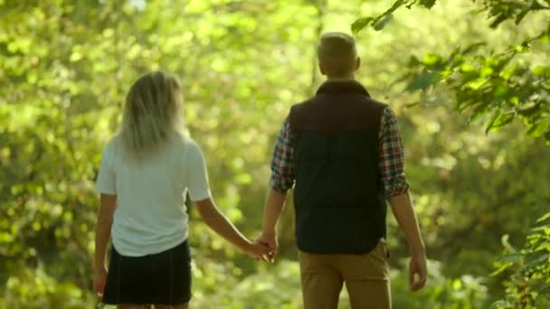 Jovem casal dando um passeio no parque — Vídeo de Stock