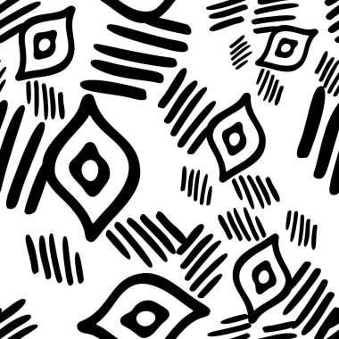 Siyah ve beyaz Dikişsiz etnik desen. Kabile. Vintage, Grunge, soyut kabile arka plan kağıt ambalaj yüzey tasarımı, tekstil, duvar kağıdı için yüzey dokuları,