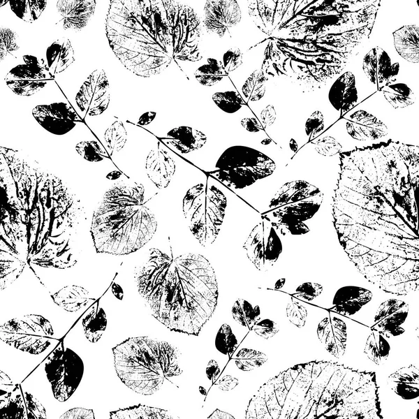 黑白抽象叶子剪影无缝样式 手绘叶子剪影与涂鸦纹理 单色颜色的自然元素 背景和天然产品的矢量垃圾设计 — 图库矢量图片#