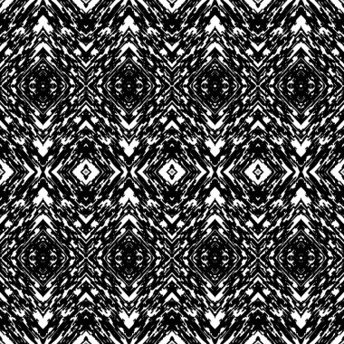 Siyah ve beyaz Seamless etnik Boho modeli. Ikat. Vintage, Grunge, soyut kabile arka plan kağıt ambalaj yüzey tasarımı, tekstil, duvar kağıdı için yüzey dokuları,