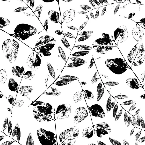 黑白抽象叶子剪影无缝样式 手绘叶子剪影与涂鸦纹理 单色颜色的自然元素 背景和天然产品的矢量垃圾设计 — 图库矢量图片#