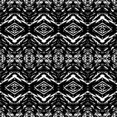 Siyah ve beyaz Seamless etnik Boho modeli. Ikat. Vintage, Grunge, soyut kabile arka plan kağıt ambalaj yüzey tasarımı, tekstil, duvar kağıdı için yüzey dokuları,