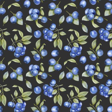 Sulu boya yaban mersini seamless modeli, el boyalı karanlık bir arka plan üzerinde