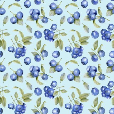 Sulu boya yaban mersini seamless modeli, el boyalı ışık mavi bir arka plan üzerinde