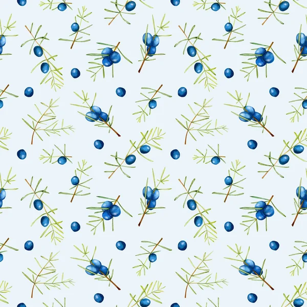水彩ジュニパー枝シームレスなパターンは 手描きの青色の背景に  — 無料ストックフォト
