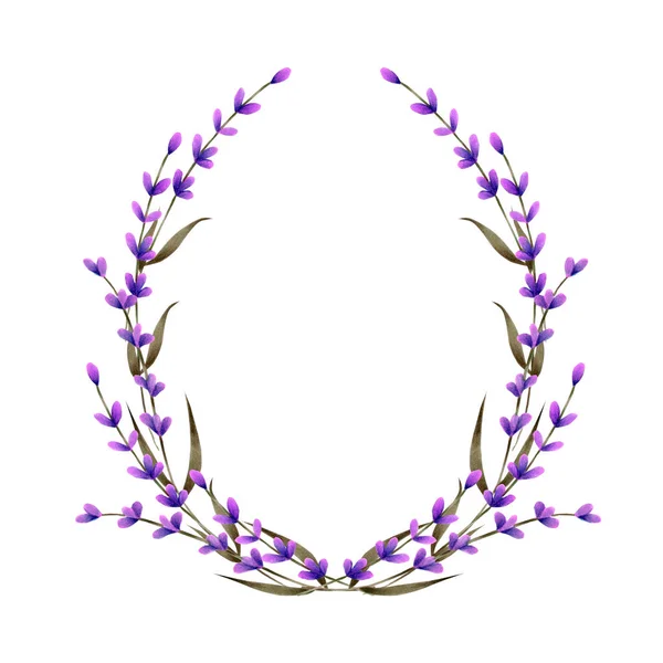 Frame Wreath Frame Border Watercolor Lavender Flowers Hand Painted White — Stock Photo, Image