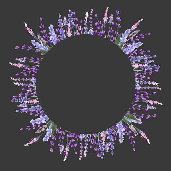 어두운 배경에 그려진 손으로 수채화 허브와 라벤더 프레임 테두리 라운드 — 스톡 사진