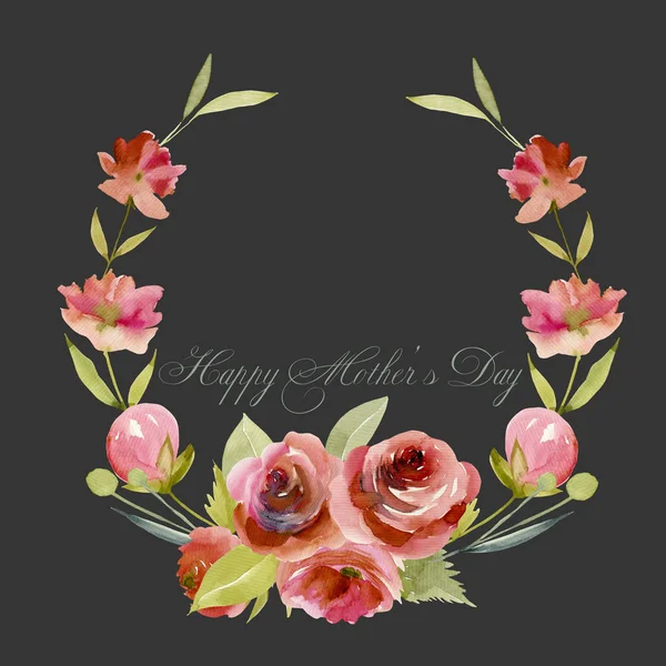 Wreath, frame border with watercolor burgundy roses, hand painted on a dark background, Mother's Day card design — Stock Image Wreath Frame Border Watercolor Burgundy Roses Hand Painted Dark Background Stock Picture