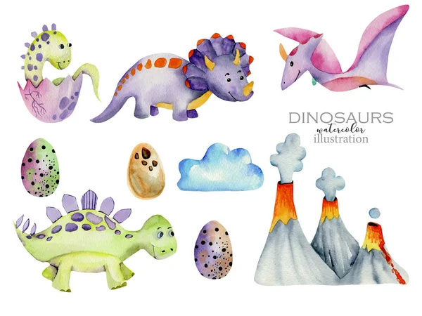 Carino dinosauri collezione acquerello illustrazione — Foto Stock