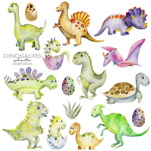 Niedlichen Dinosaurier Sammlung Aquarell Illustration — Stockfoto