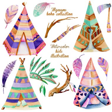 Wigwams ve otantik Kızılderili öğeleri koleksiyonu