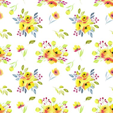 Suluboya sarı gül buketleri seamless modeli