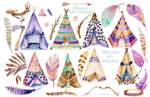 Collezione Wigwams e autentici elementi nativi americani — Foto Stock