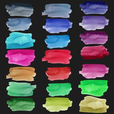 Sulu boya konturları koleksiyonu, parlak renkli öğeleri