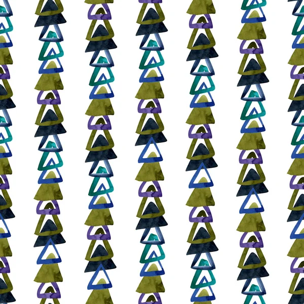 Watercolor green and blue abstract triangles seamless pattern — Stock Photo, Image