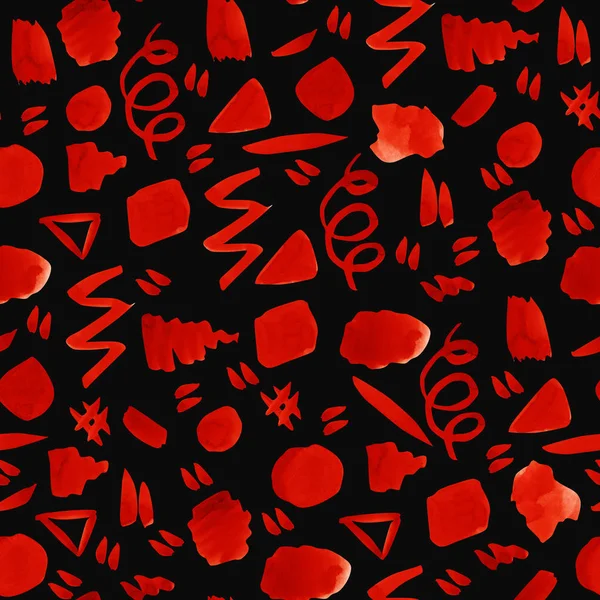 水彩红色抽象形状无缝图案 — 图库照片