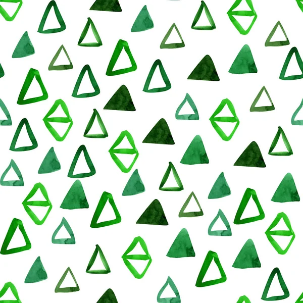 Watercolor green abstract triangles seamless pattern — Stock Photo, Image