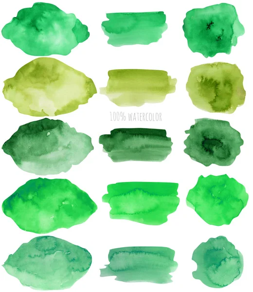 Ακουαρέλα τους λεκέδες και τα εγκεφαλικά επεισόδια συλλογή, πράσινο χρώμα στοιχεία — Φωτογραφία Αρχείου