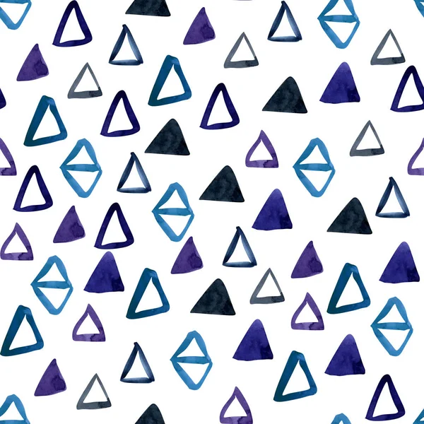 Ακουαρέλα μπλε τρίγωνα αφηρημένη χωρίς ραφή πρότυπο — Φωτογραφία Αρχείου