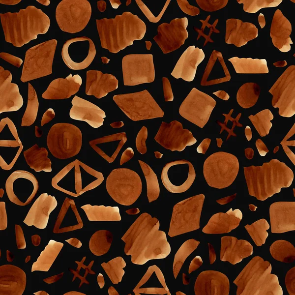 Ακουαρέλα καφέ αφηρημένα σχήματα χωρίς ραφή πρότυπο — Φωτογραφία Αρχείου