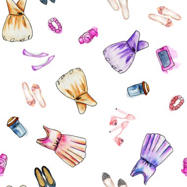 Sulu boya kadınların elbise ve aksesuarlar ile Seamless modeli