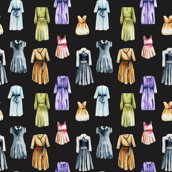 Seamless pattern with watercolor women's dresses — Stock Photo, Image