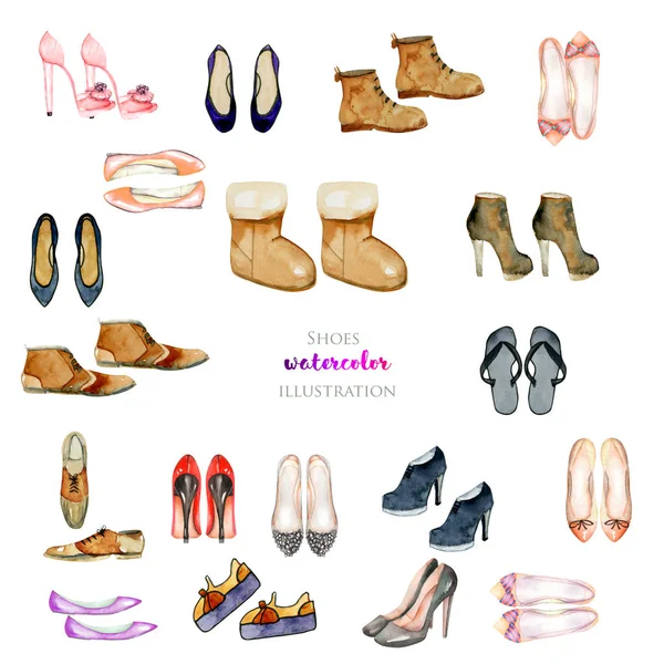 Watercolor shoes illustration collection