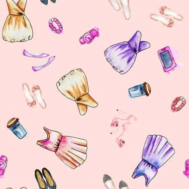 Sulu boya kadınların elbise ve aksesuarlar ile Seamless modeli