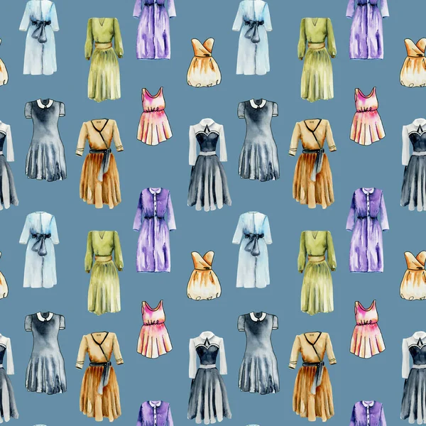Seamless pattern with watercolor women's dresses — Stock Photo, Image