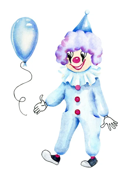 Ballon Air Bleu Clown Cirque Aquarelle Design Aquarelle — Photo