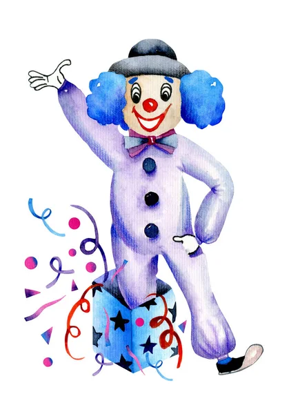 Watercolor Funny Circus Clown Watercolor Design — Stock Photo, Image