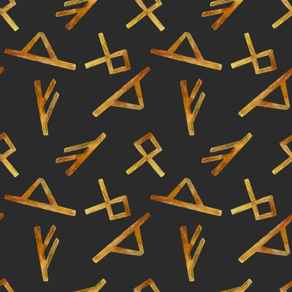 Aquarell Antike Runen Nahtloses Muster Handgezeichnet Auf Dunklem Hintergrund — Stockfoto