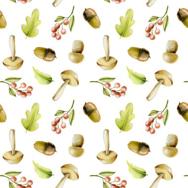 Suluboya sonbahar bitkiler ile Seamless Modeli el beyaz bir arka plan üzerinde çekilmiş