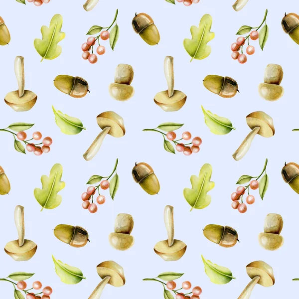 Suluboya sonbahar bitkiler ile Seamless Modeli elle mavi bir arka plan üzerinde çizilmiş