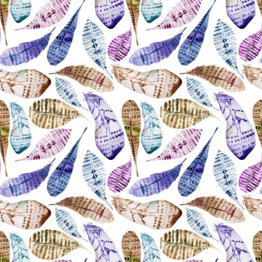 Suluboya tüyleri, beyaz bir arka planda çizilmiş el Dikişsiz deseni