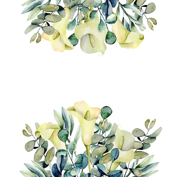 Modèle Carte Avec Des Fleurs Callas Blanc Aquarelle Des Branches — Photo