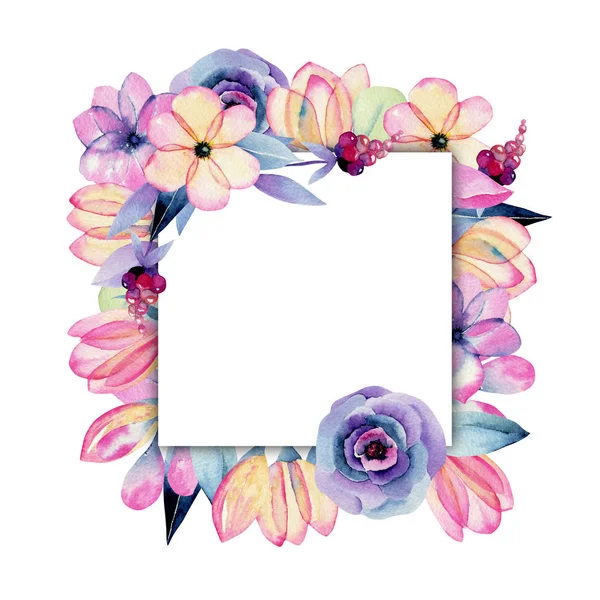Aquarell Pastell Apfelblüten Blumen Rahmen Von Hand Auf Weißem Hintergrund — Stockfoto