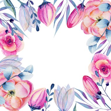 Suluboya pembe şakayık ile Kart şablonu, el beyaz bir arka plan üzerine boyanmış