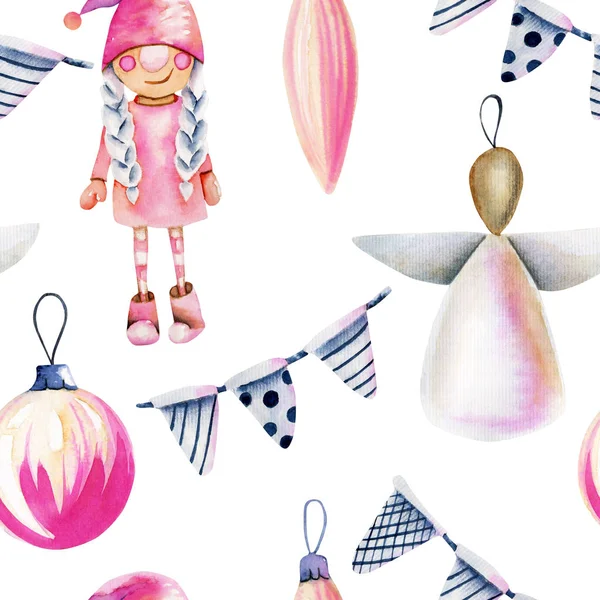 Modèle Sans Couture Décorations Noël Aquarelle Dans Style Scandinave Dessiné — Photo