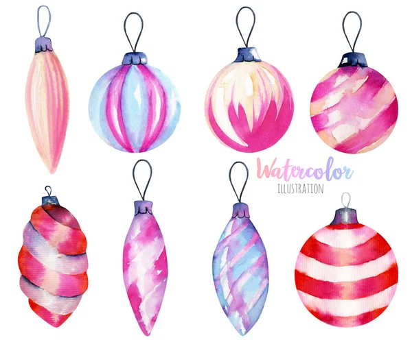 Collection Watercolor Christmas Decorations Hand Drawn Isolated White Background — Stock Photo, Image