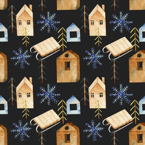 Patrón Sin Costuras Invierno Elementos Navidad Acuarela Estilo Escandinavo Dibujado —  Fotos de Stock