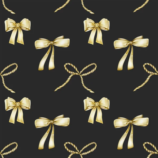 Seamless Pattern Golden Bows Hand Drawn Dark Background — Stock Photo, Image