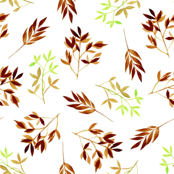 Aquarell Braune Zweige Nahtloses Muster Handgemalt Auf Weißem Hintergrund — Stockfoto