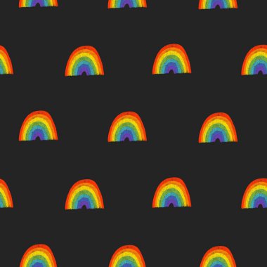 St. Patrick Günü kutlaması için kusursuz bir el çizimi gökkuşağı çizimi ve tasarım, koyu bir arka planda el çizimi.