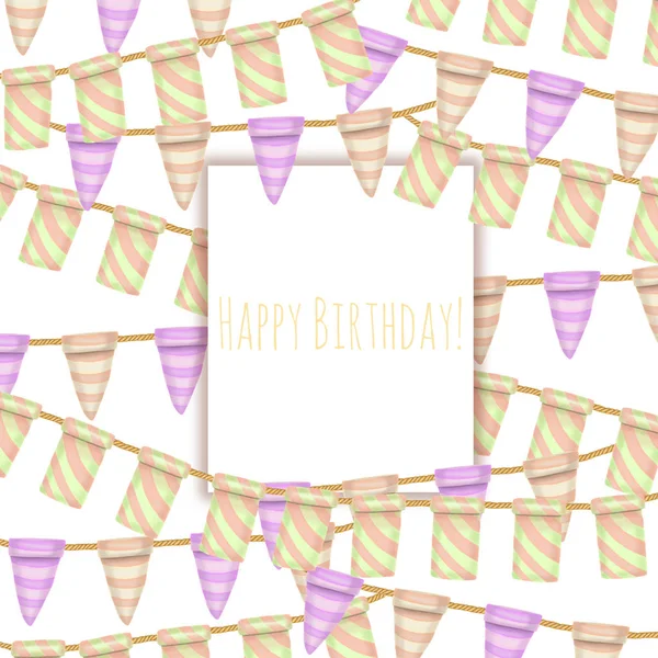 Frame Striped Hanging Flags Background Hand Drawn White Background Birthday — ストック写真