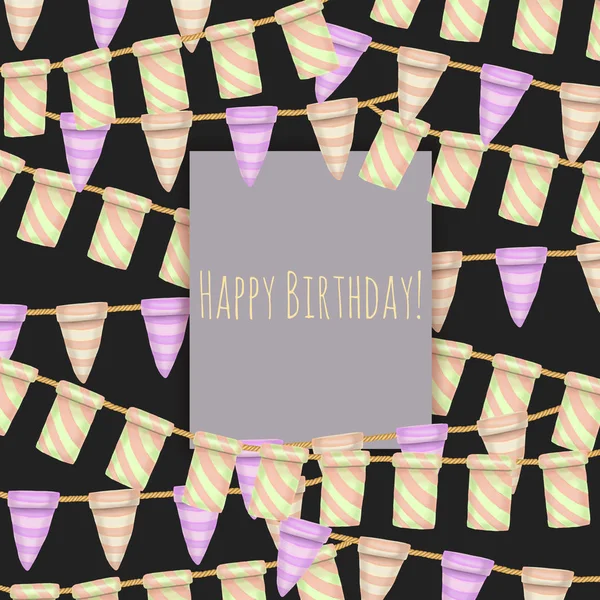 Frame Striped Hanging Flags Background Hand Drawn Dark Background Birthday — ストック写真