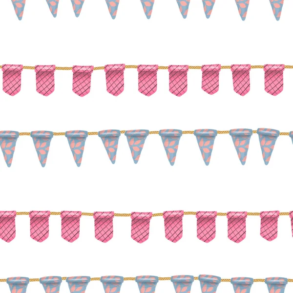 Nahtloses Muster Blauer Und Pinkfarbener Flaggen Handgezeichnet Auf Weißem Hintergrund — Stockfoto