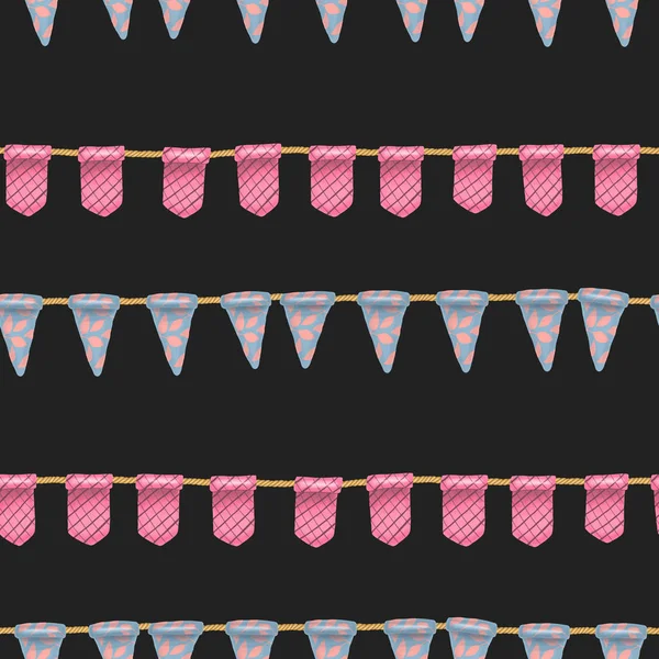 Nahtloses Muster Blauer Und Pinkfarbener Flaggen Handgezeichnet Auf Dunklem Hintergrund — Stockfoto