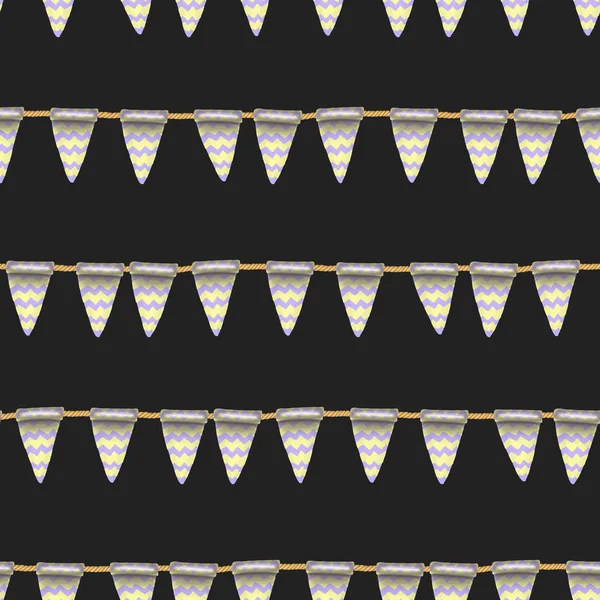 Naadloos Patroon Van Paarse Gele Hangende Vlaggen Met Hand Getekend — Stockfoto